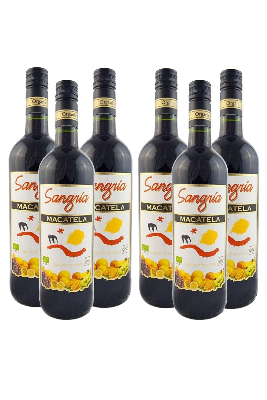 Pack 6x Sangría Ecológica Macatela 750ml | Vino Tinto Bio con Frutas Naturales | Bebida Artesana Española