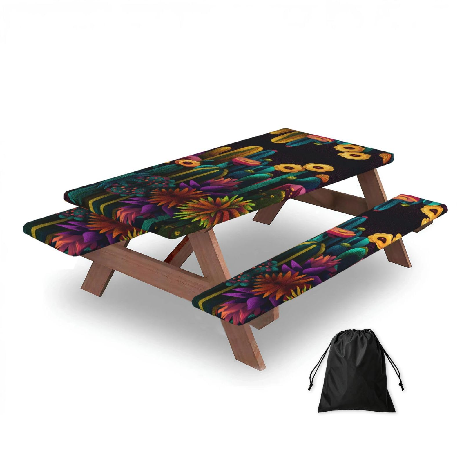 Brightly colored cactus Rectangular water-repellent picnic tablecloths, outdoor camping, picnic, BBQ