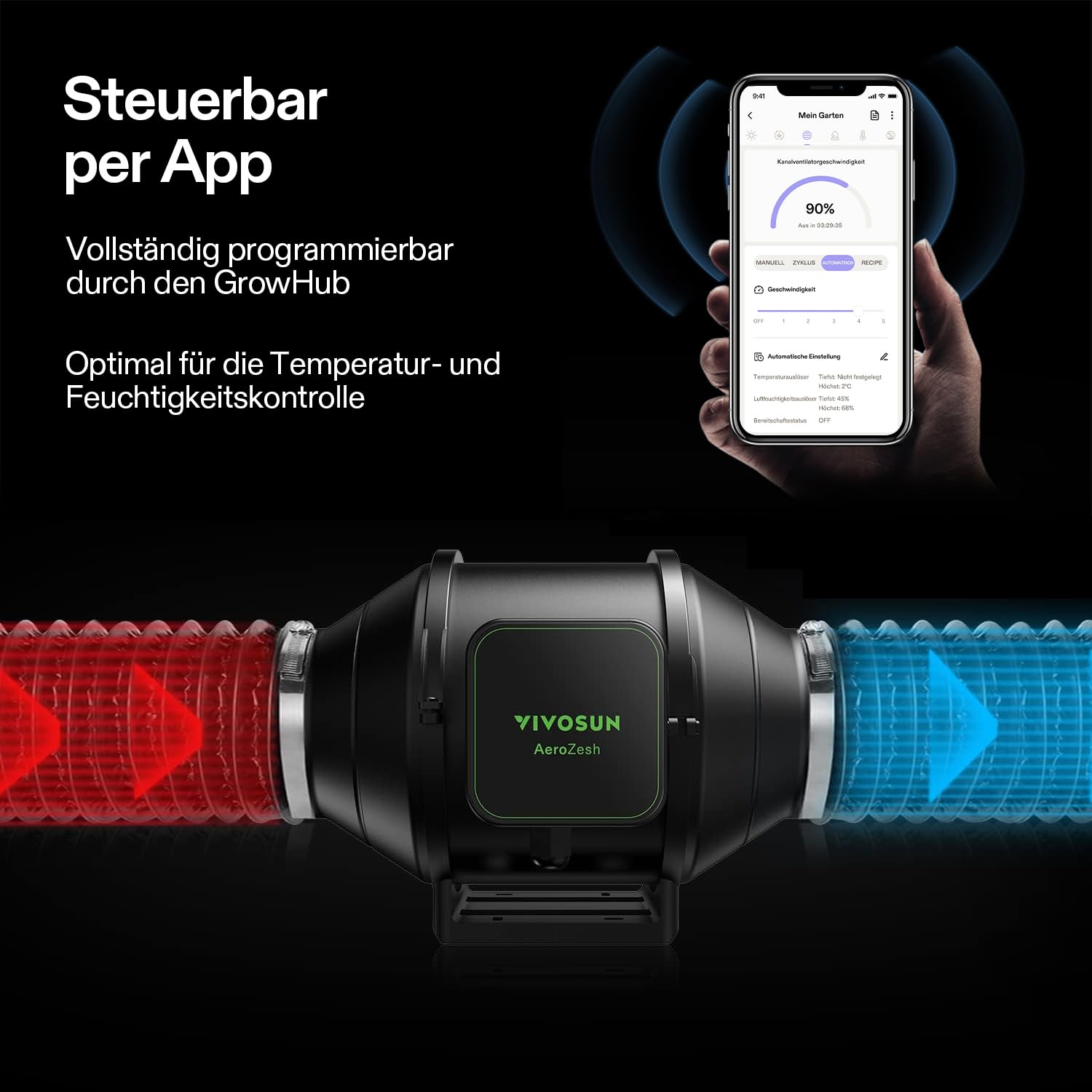 VIVOSUN Smart Growzelt Komplettset 80x80x160cm LED Lampe 150W Vollspektrum Ventilation Zirkulation GrowHub E42A Controller WLAN