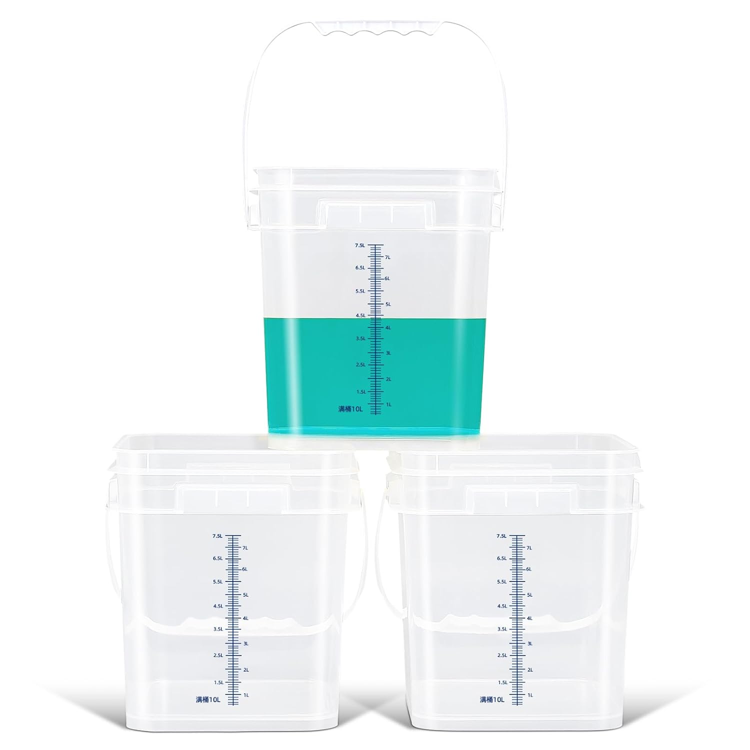 ASEVAT 2.6Gal Square Bucket for Cleaning Without Lids Graduated Pail Container, Clear Food Grade Buckets, Clean Containers Plastic Pails Extra Durable Handles BPA Free 2.6gal Clear