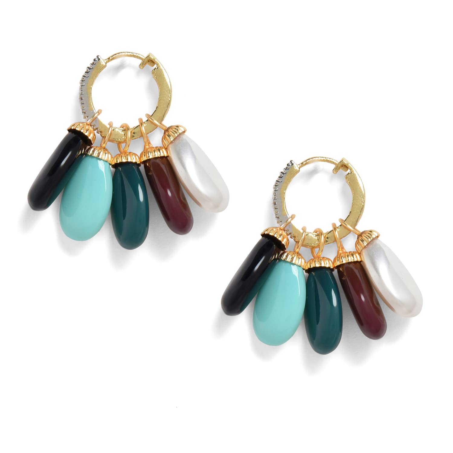 Sohi Multicolor Gold Plated Brass and Pearl Earring for Women and Girls, Bali or Hoop, earrings for Daily use, Fancy Earrings, women jwelleries in western style with changeable Five in one, Pair of 5