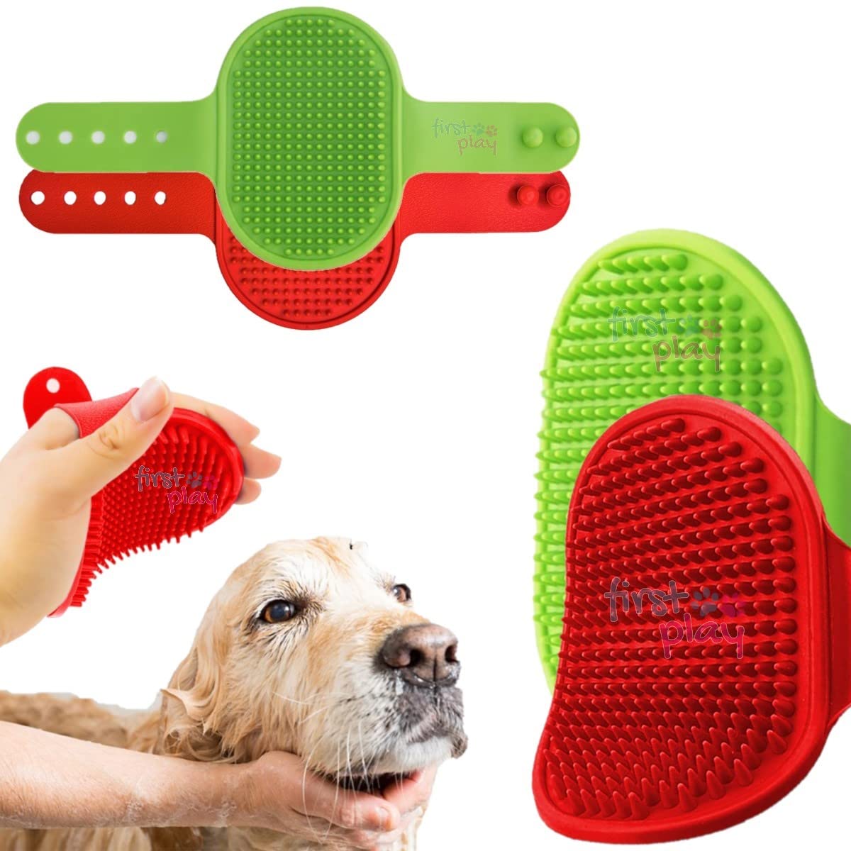 First Play Bath & Deshedding Hand Brush For Dogs & Cats I Massage Rubber Bristles Comb for Pets I Pet Shampoo Washing,Soothing Massage,Bathing & Grooming Rubber Hand Brush (Pack of 2 (Green & Red)) (B0B8JZ395C) Amazon Price History, Amazon Price Tracker