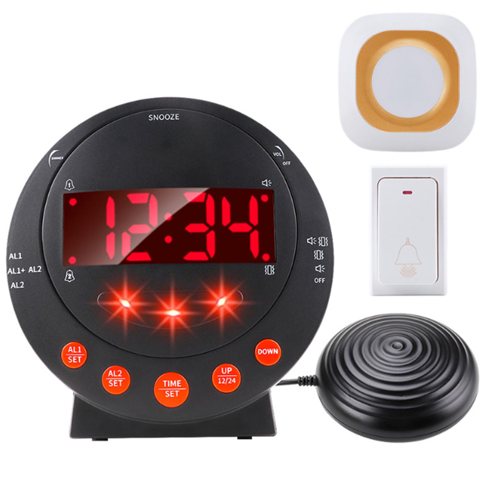 Reloj Despertador Ruidoso con Agitador de Cama y Pantalla LED de