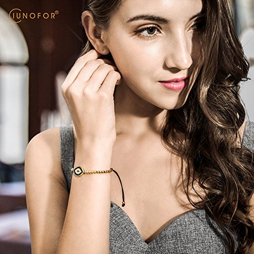 CIUNOFOR 14K Gold Filled Evil Eye Chain Bracelet, Adjustable White Bracelet for Women3