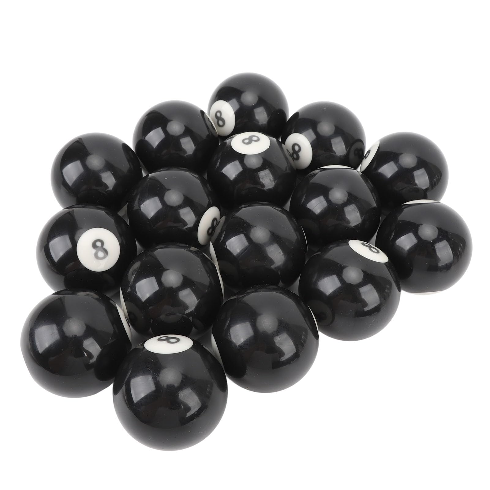 POENVFPO 16pcs Black Resin Eight Ball Set, 2.3in Diameter Replacement Billiard Balls for Game Rooms