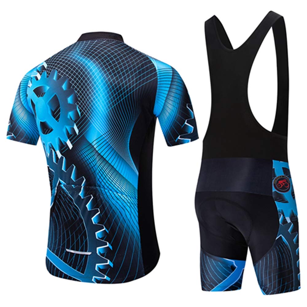 Shenshan Men's Summer Short Sleeve Cycling Set MTB Bike Clothing Bicycle Jerseys Bib Shorts Suit Gear Team Blue M