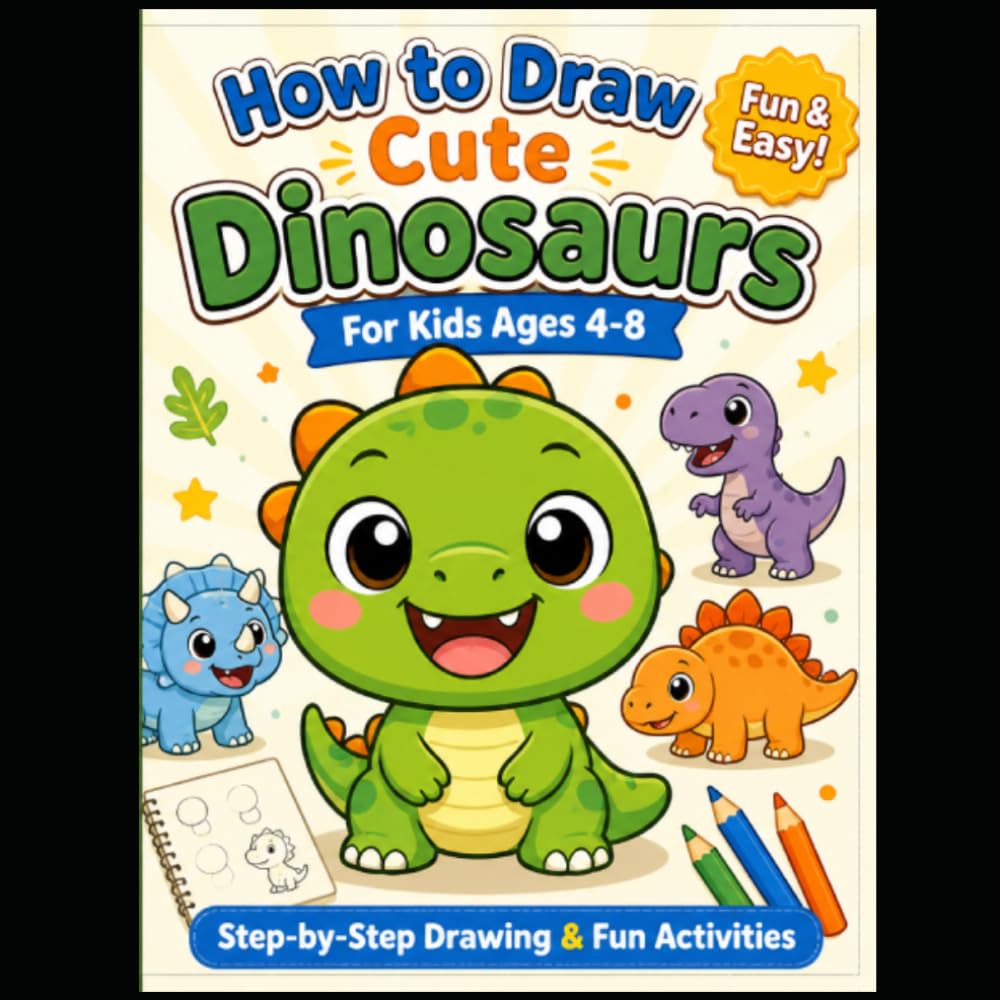 How to Draw Cute Dinosaurs for Kids Ages 4–8: Step-by-Step Drawing, Coloring & Fun Activities for Beginners