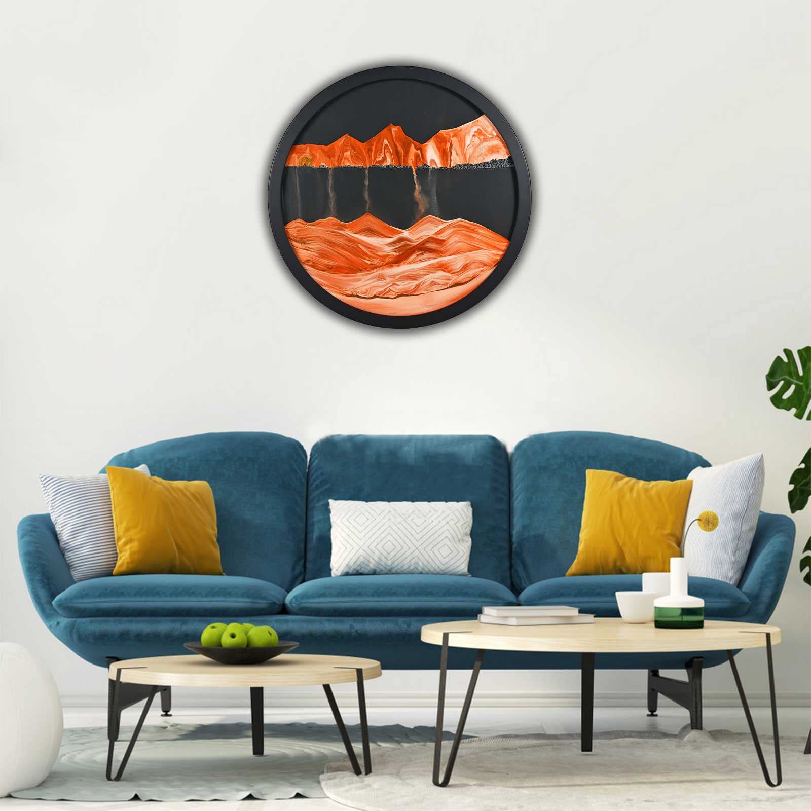 Decoraciones de Pared Montaje en Pared Meditación Arte de Arena, Arte de Arena en Movimiento Movimiento líquido Vidrio Redondo 3D Arte de Arena de mar Profundo Paisajes de Arena en