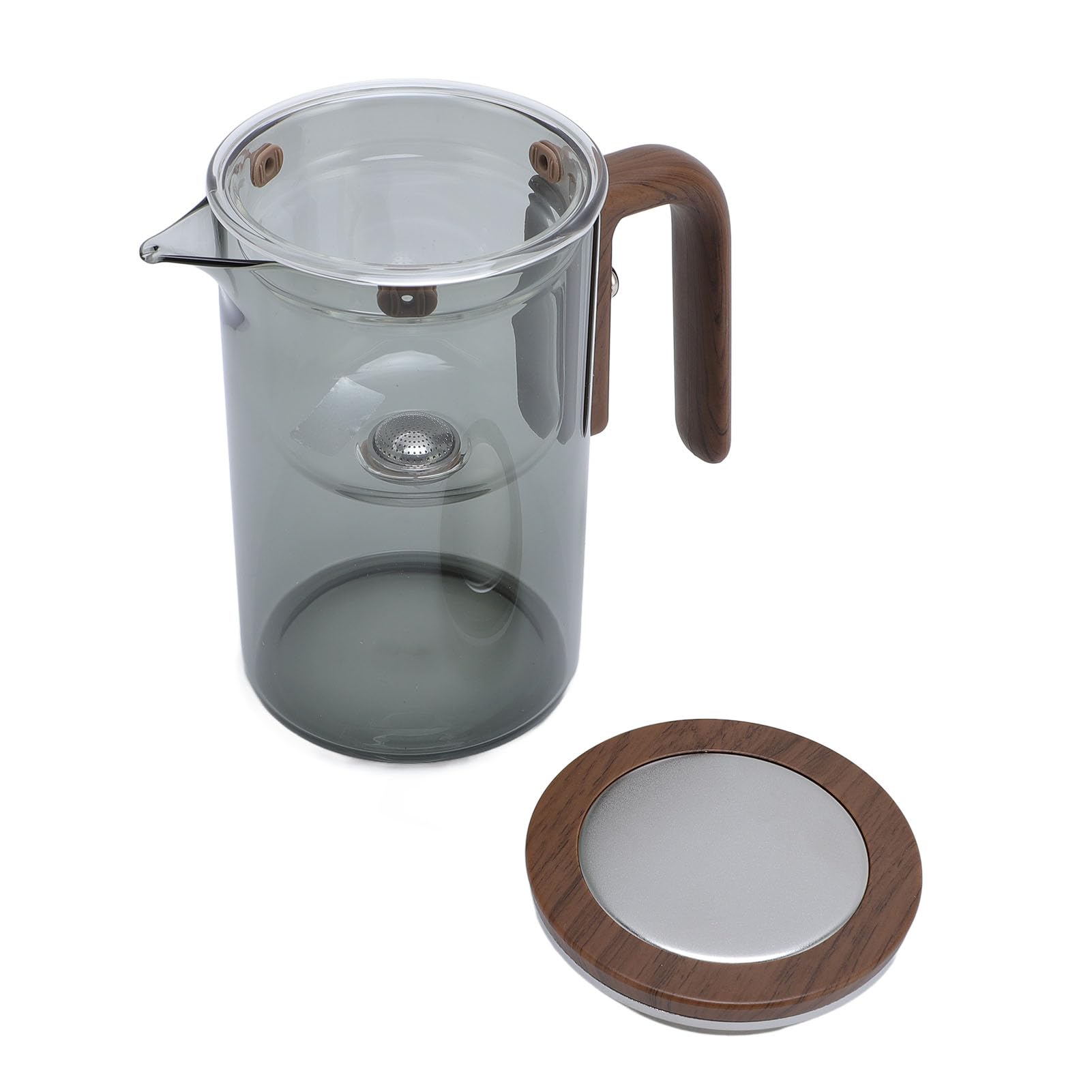 Alomejor Tetera de Vidrio con Separación de Agua con de Madera, Tetera Fácil de Usar para el Hogar y el Restaurante, 600ml