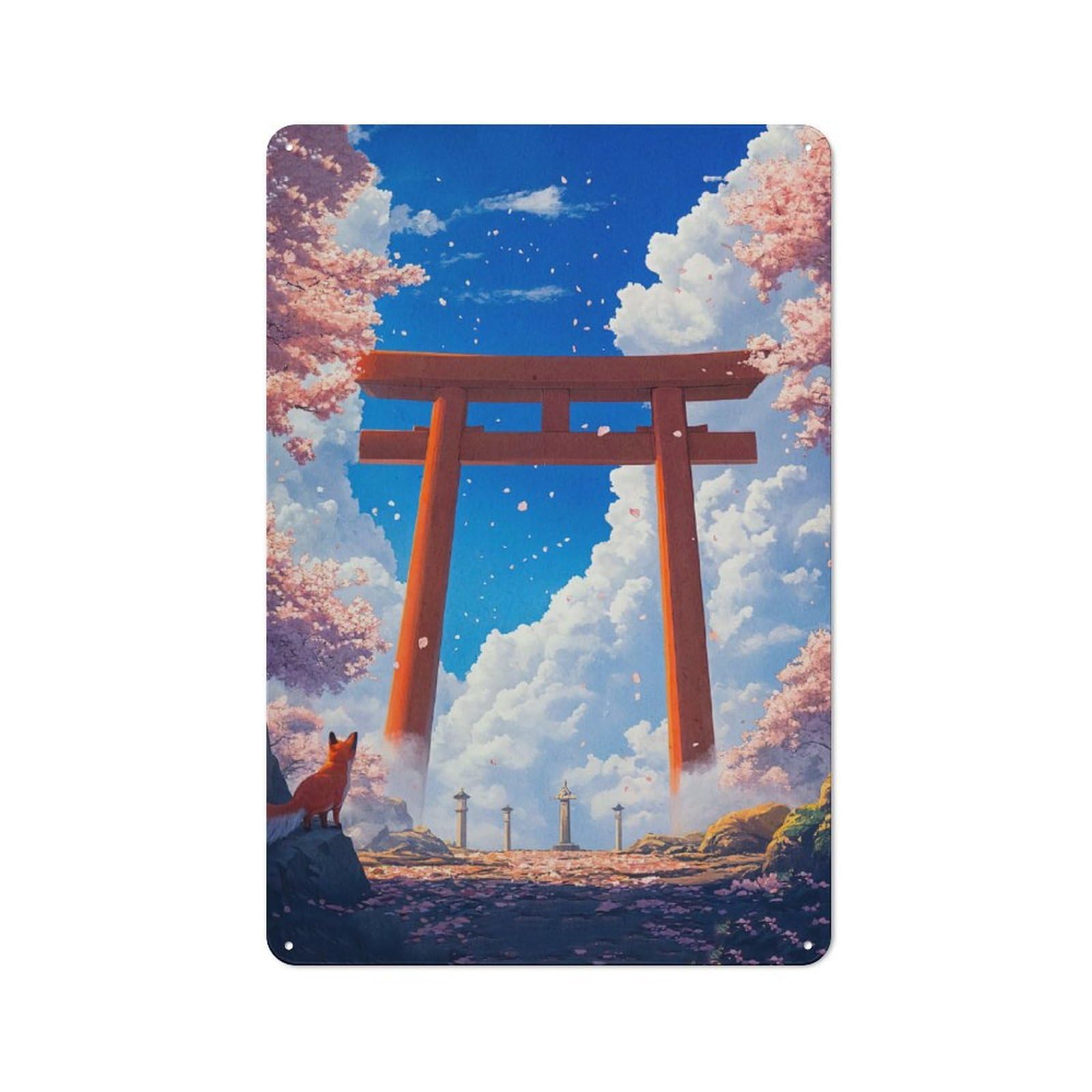 Junmoney Style Farmhouse Fox Under Torii Gate Country Metal Sign 30X20cm, Cottage Wall Art For Farmhouse Kitchen, Pantry Or Dining Area