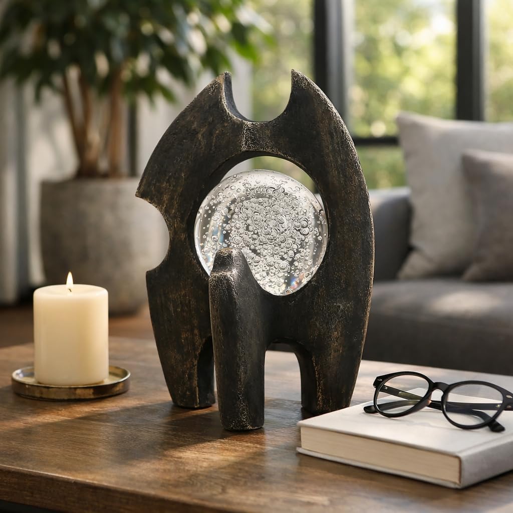 Large Abstract Sculpture for Home and Bathroom Decor - Modern Resin and Glass Decorative Object for Living Room, Office, Shelf or Coffee Table -Ornaments Figurine for Room Decor - 13", Black