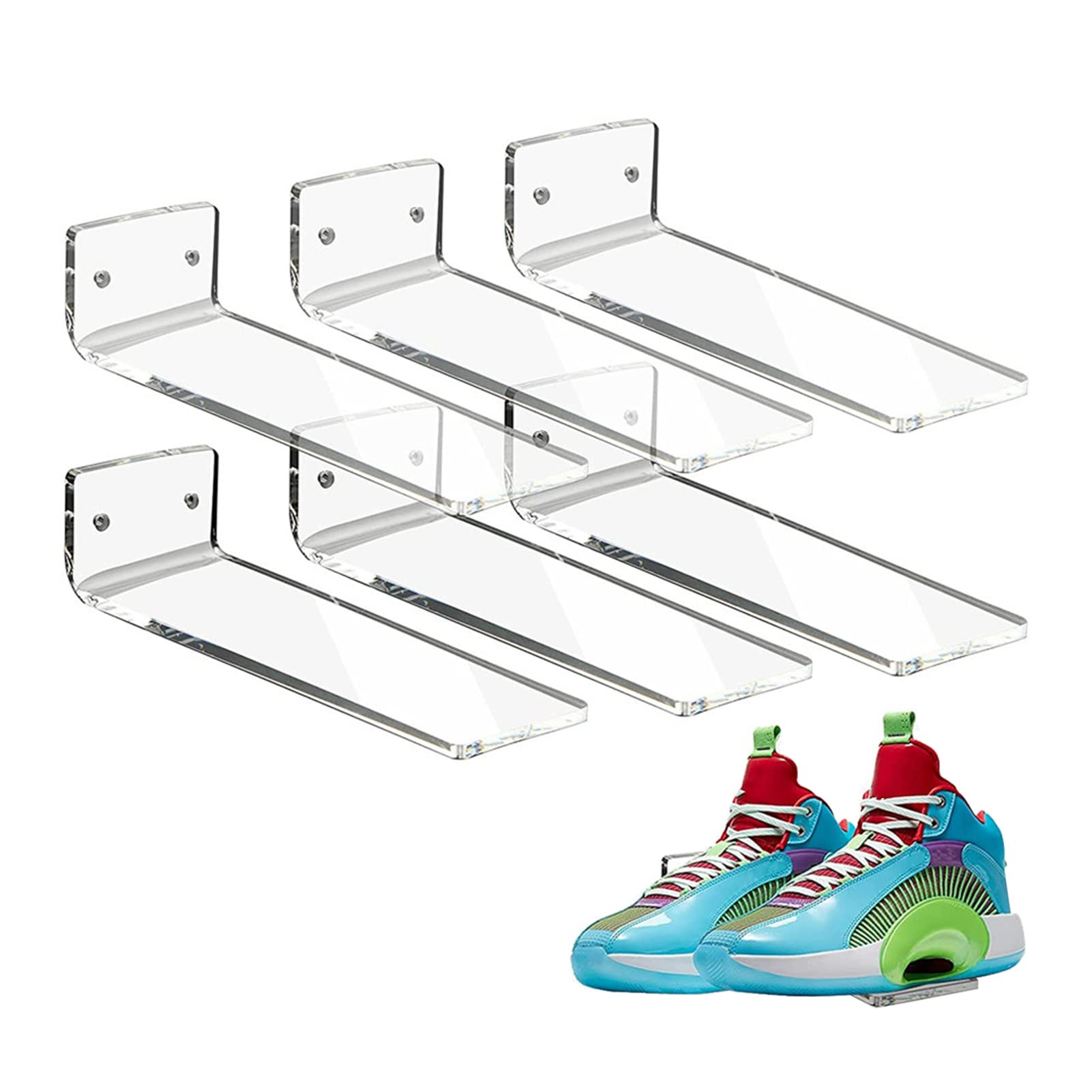 Eastuy 12 Pack Floating Shoe Shelves, Transparent Acrylic Shoe Display Shelves, Wall Mounted Shoe Rack For Display Collectible Shoe & Sneaker