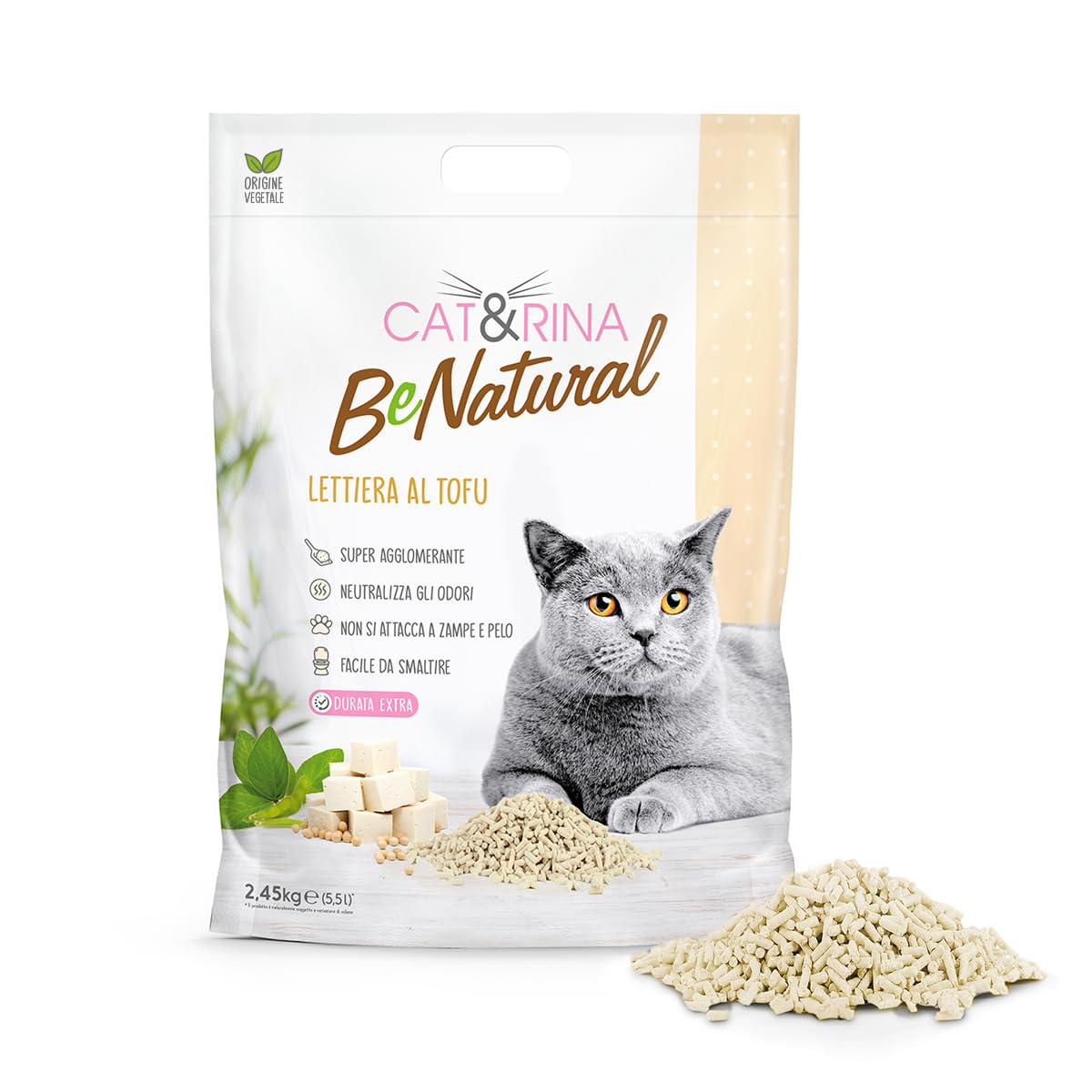 Cat&Rina 5,5 l kuweta dla kota tofu. Żwirek dla kota zbrylający roślinny. Do 30 dni użytkowania. Utylizuje się w organicznej lub toalecie. Piasek przeciwzapachowy, klasyczny zapach, 6 szt