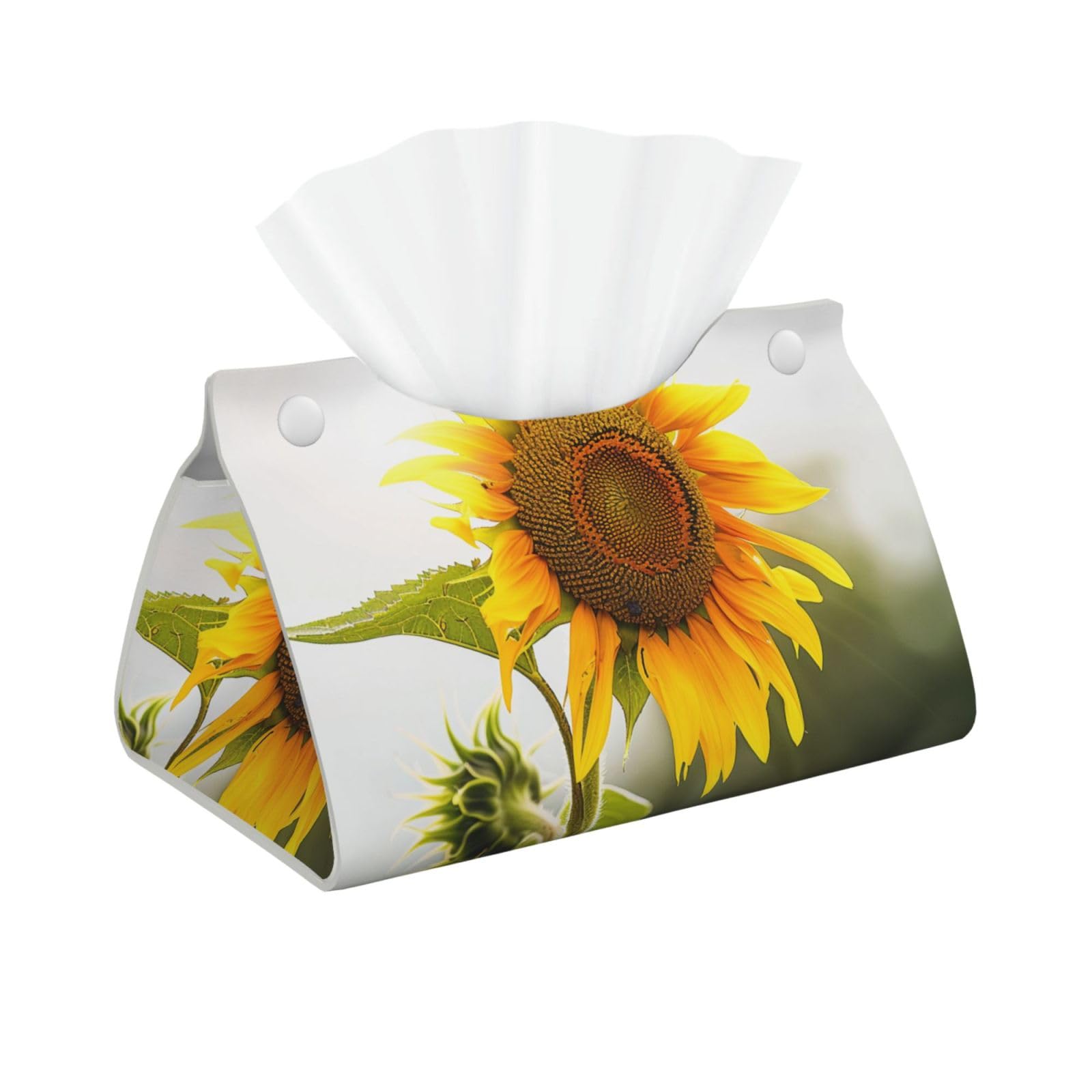 Bloom Sunflower Print Tissue Box Cover Foldable Tissue Storage Box Leather Tissue Cube Box Holder for Living Room Bedroom Office Car Home Decor