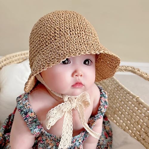 Straw Baby Hat Summer Toddler Girls Beach Sun Hat Little Girl Kids Summer Straw Hat Baby Sun Hat Khaki #TOP6