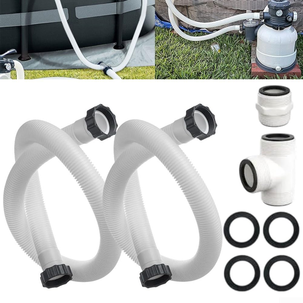 Lot de 2 adaptateurs de tuyau de pompe de filtre de piscine pour piscines hors sol Intex et Coleman avec 4 joints et connecteurs pour tuyau de vidange de 3,1 à 12,7 cm