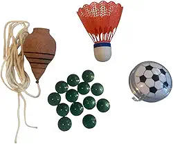 Kit Pião, Bolinha De Gude, Io Io E Peteca - Brinquedo Antigo