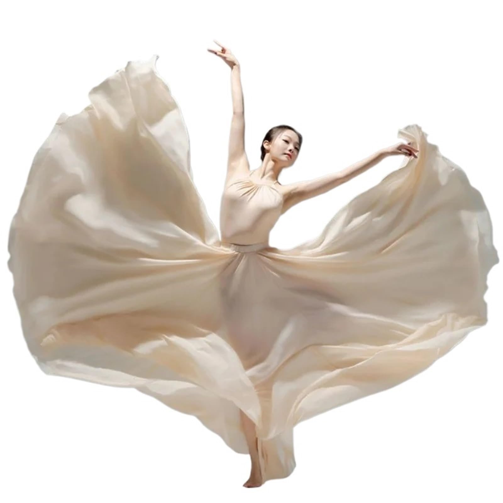 Jupette Danse Classique Fille Jupe de Danse Longue plissée à 720 degrés for Femmes, Couleur Unie, Taille Haute, en Mousseline de Soie, Grande Jupe pivotante(Ice Blue,95cm)