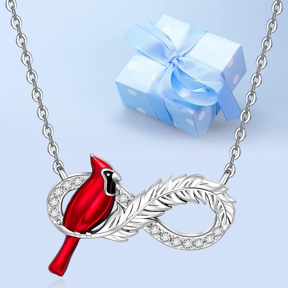 Cardinal Necklaces for Women Red Cardinal Necklace Memorial Infinity Feather 925 Sterling Silver Pendant Jewelry Gift - Image 8