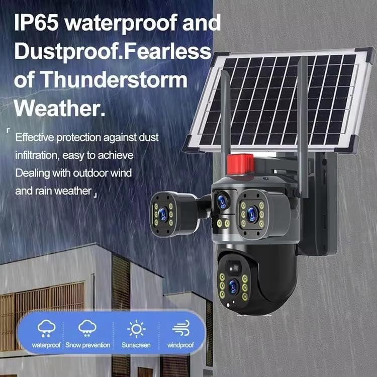 Image of kh Ai Solar 5MP 4K CCTV Security Camera 3-in-1 Triple Lens, 360 Rotation, 4G Enabled, Night Vision, 22000mAh Battery, Outdoor Wireless Solar Camera with Motion Detection Black