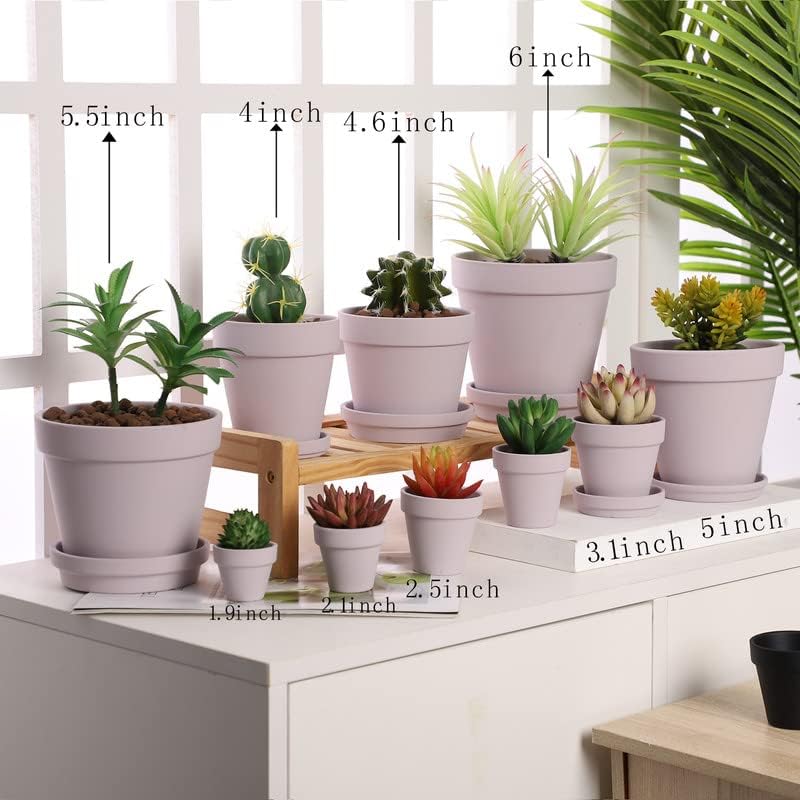 Miniatura 4 de Yishang Macetas de terracota rosa con platillo, paquete de 12 macetas grandes de terracota de arcilla de 3 pulgadas, maceta de cerámica de arcilla