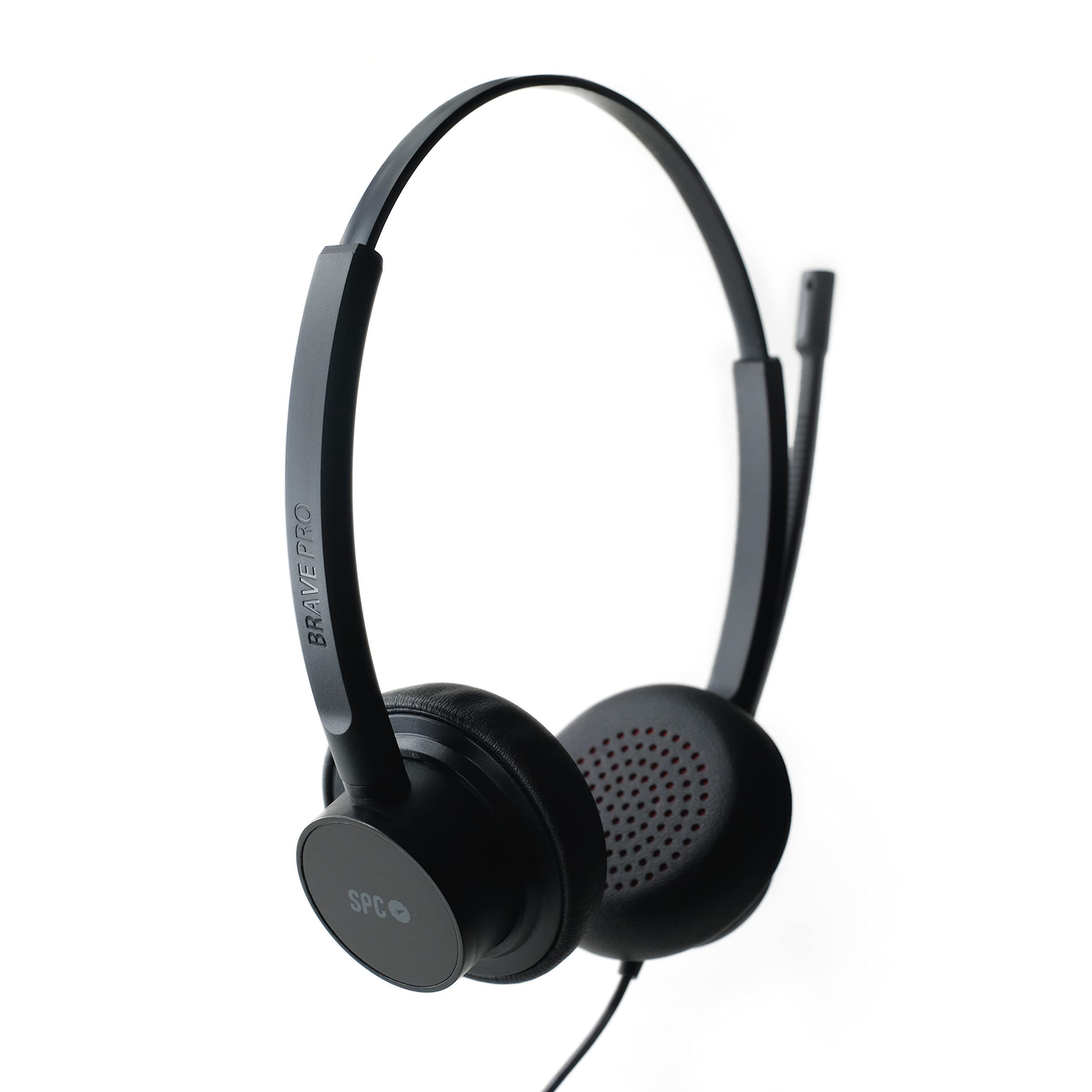 SPC Brave Pro – Auriculares Profesionales con micrófono y cancelación de Ruido, conexión USB-A + AUX, Control Remoto en Cable, Almohadillas con Acabado en Polipiel, Sonido estéreo, Color Negro