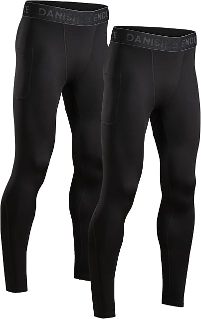 DANISH ENDURANCE Spodnie Kompresyjne Męskie, Legginsy Sportowe, Termoaktywne, 2-Pack