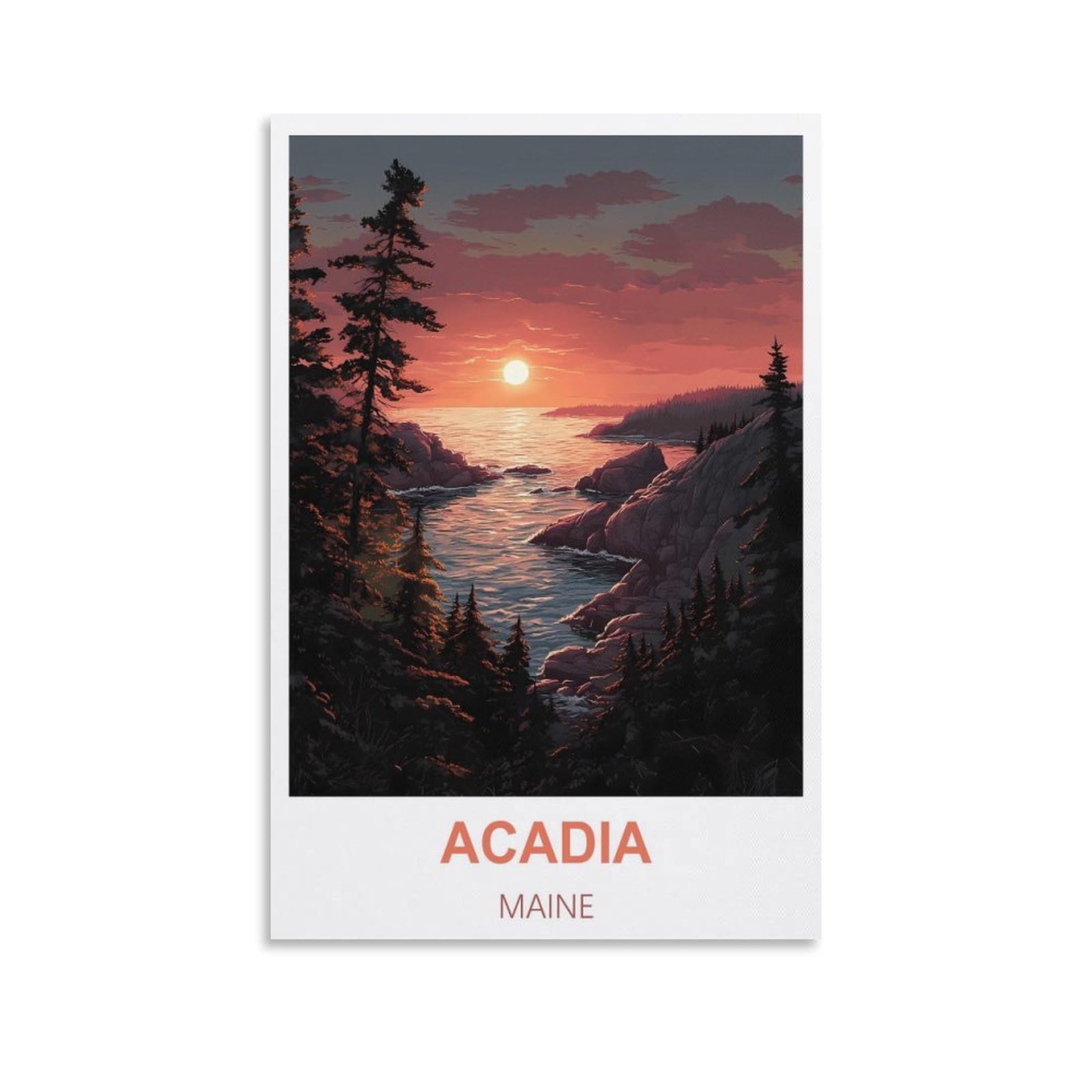 FJIWECWSQ Acadia Maine Vintage Travel Poster 08x12inch(20x30cm) Canvas Wall Art Painting Prints