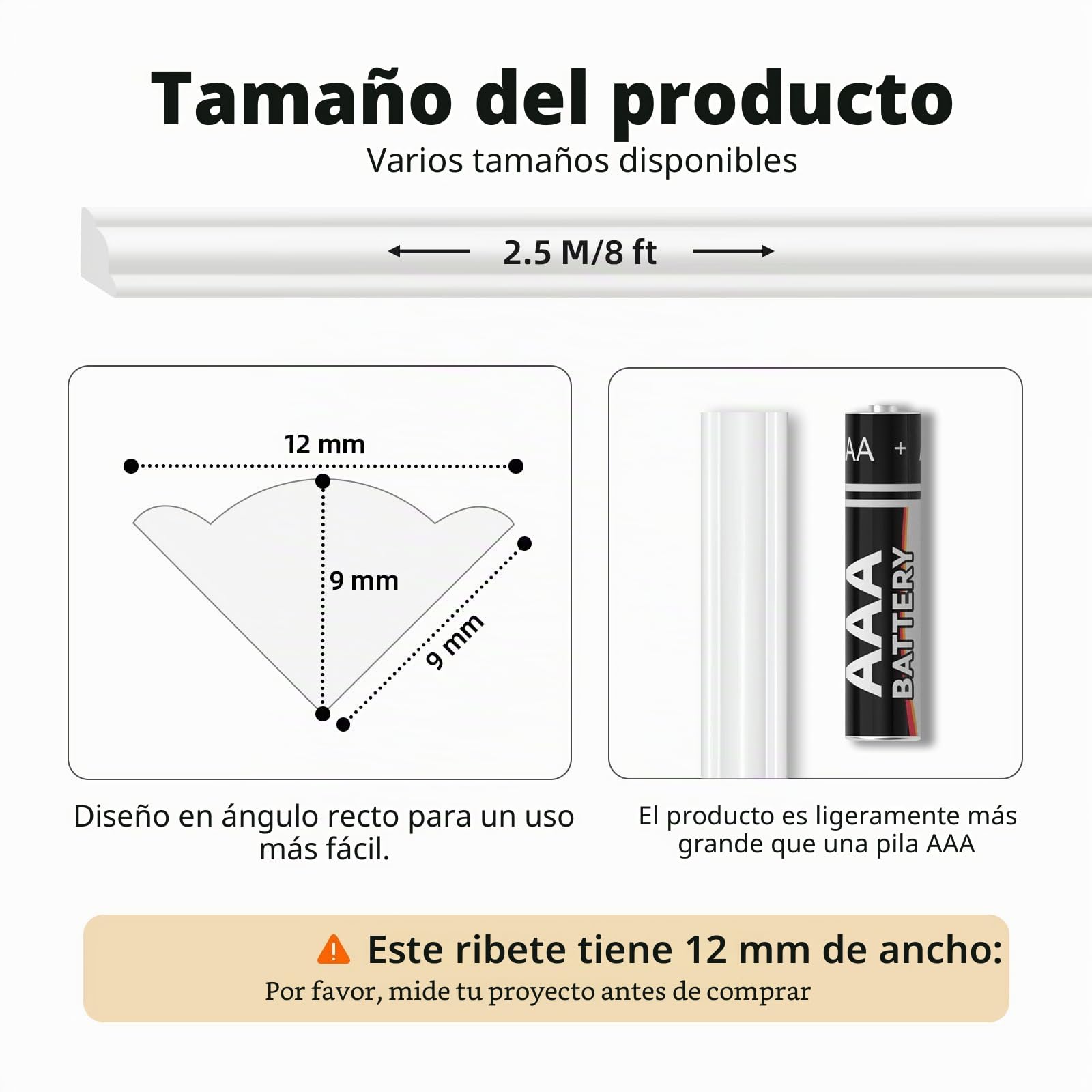 Molduras Pared Autoadhesivas 2,5m - Moldura Decorativa PVC para Paredes y Techos, Borde Flexible para Muebles y Suelos, Pintable & DIY (12mm)
