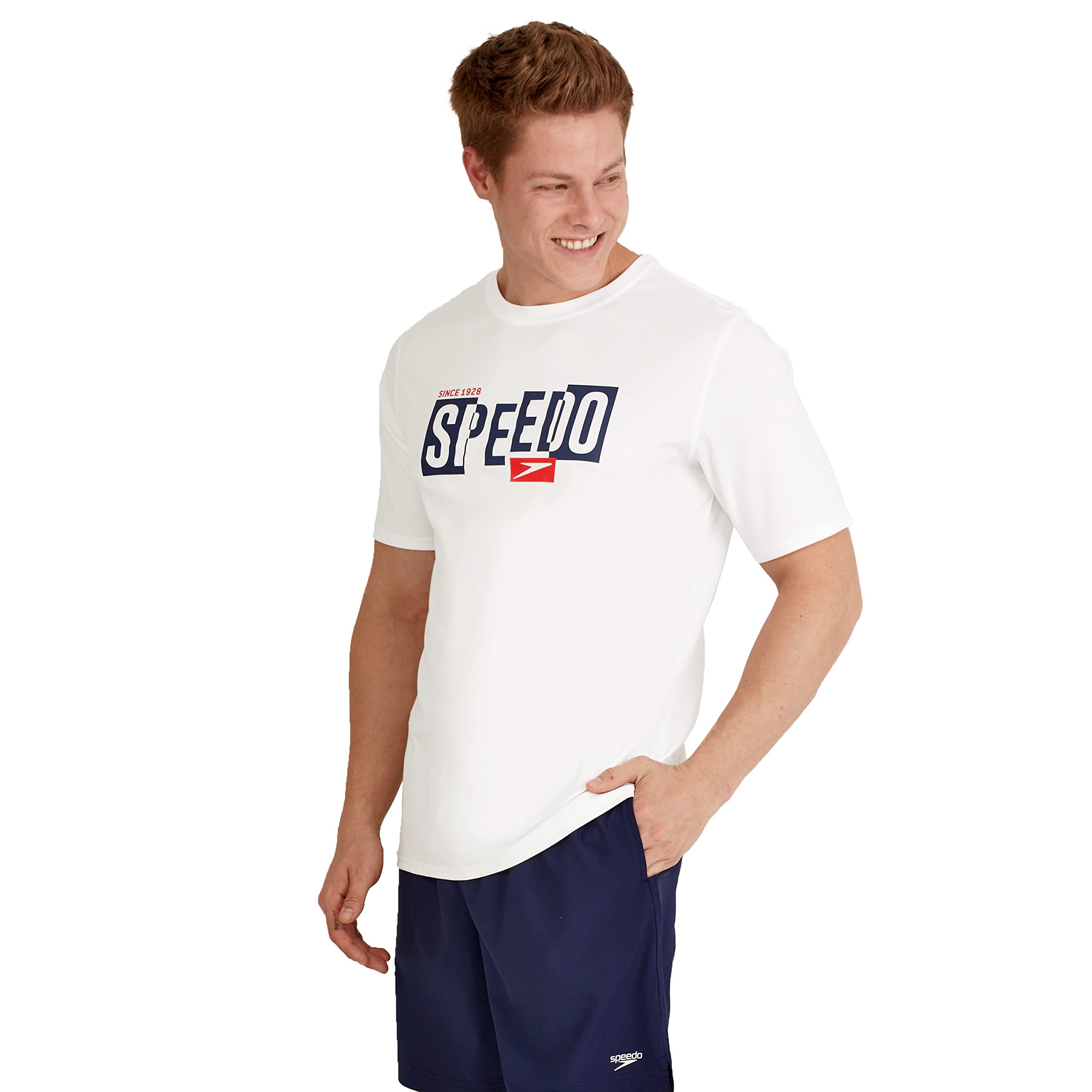 Speedo Camiseta de Natación UV de Manga Corta con Gráfico Camisa de protección de Sarpullido Hombre (Pack de 1)