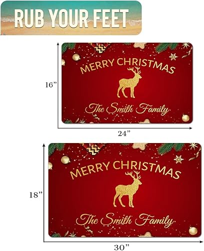 Miniatura 3 de Magimagine Tapete de Navidad personalizado para entrada al aire libre, tapete de bienvenida de Navidad personalizado con nombre de la familia,