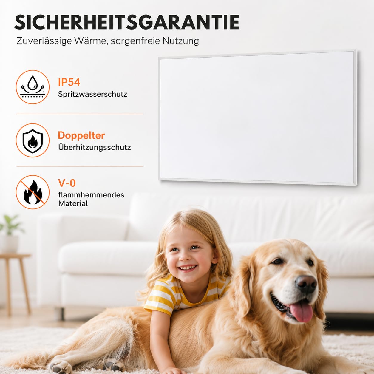 Infrarotheizung 600W mit Thermostat - Eco-Modell - Wandmontage