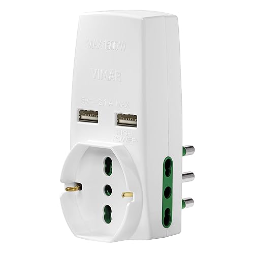 Immagine del prodotto Vimar 0P00333.B Adattatore Universale, S17, 2P17/11, Due USB, Bianco