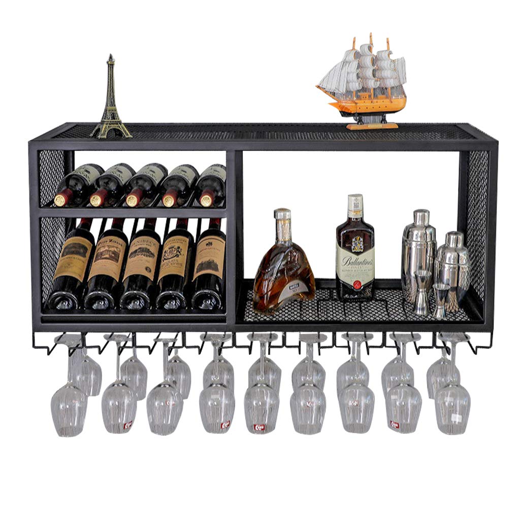 Porte-bouteilles mural bois métal LUNEZY pour suspendre verres et bouteilles