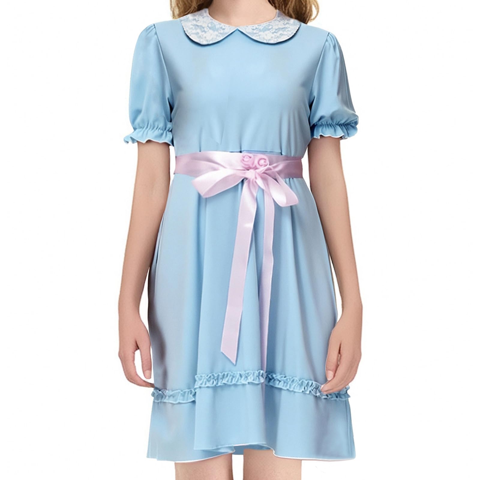 Nsywmzy Women Doll Costume Short Puff Sleeve Blue Doll Dress Sister Twins Halloween Cosplay Lolita Party Dress (Sky Blue 2, XXL)