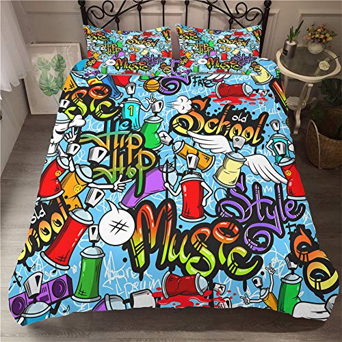 Ensemble de bedding imprimé 3D musique style graphique avec drap plat 180x220cm