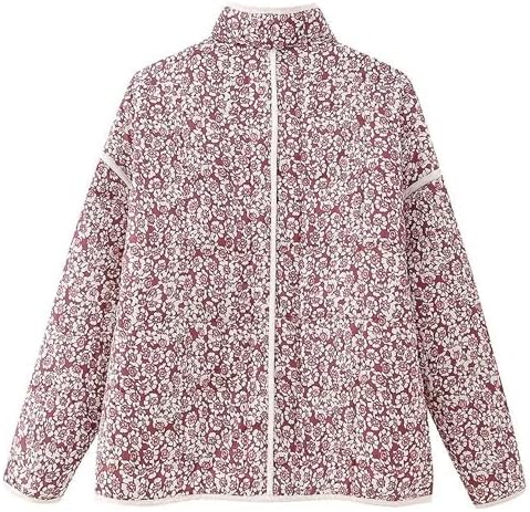 Omoone Women's Cropped Quilted Jacket Floral Printed LightWeight Padded Puffer Cardigan Coat Outwear - Image 8