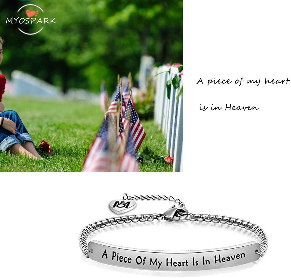 MYOSPARK A Piece of My Heart is in Heaven Memorial Bracelet Hand Stamped Bracelet Loss Memorial Gift