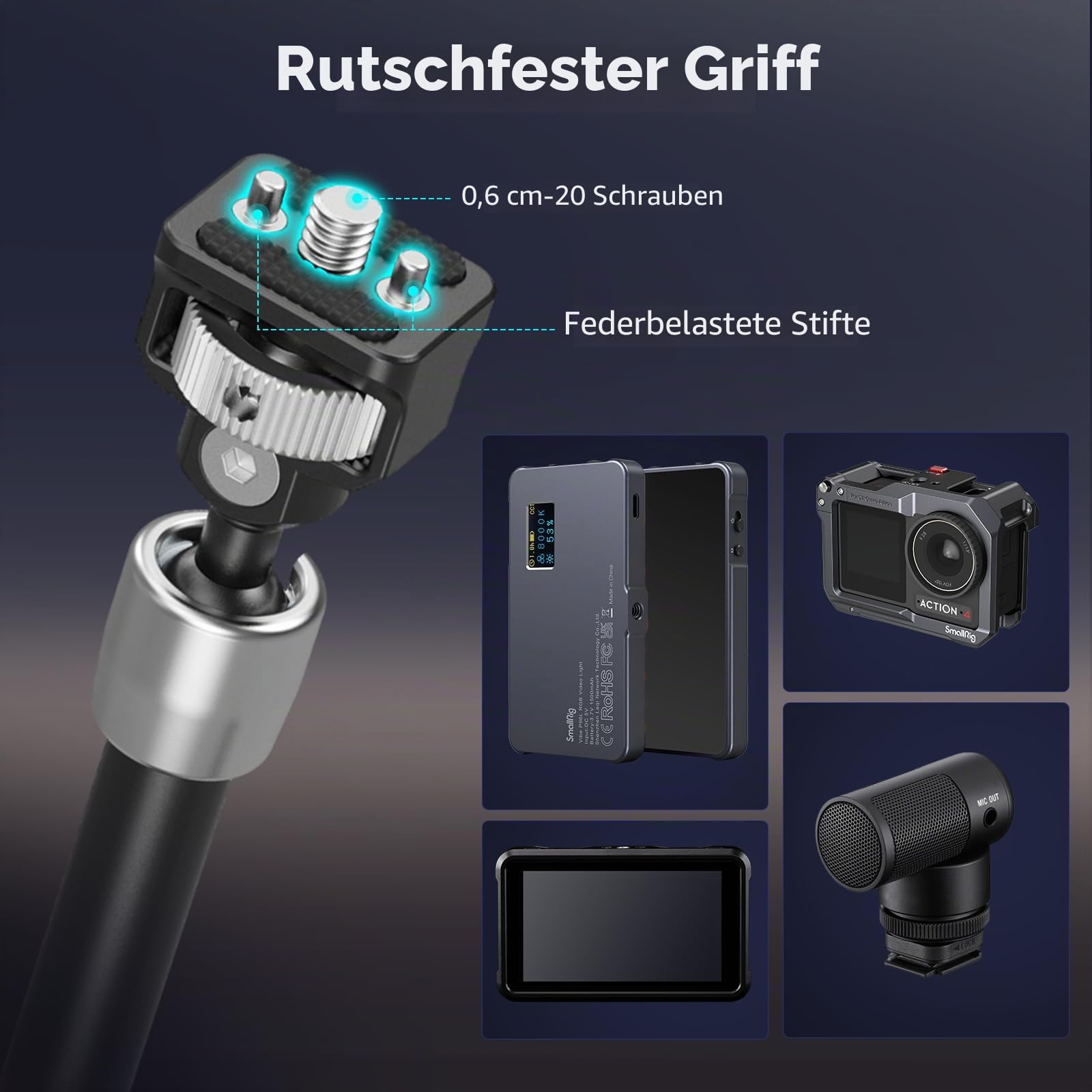 SMALLRIG 11'' Magic Arm mit 1/4"-20 Schrauben und Gefederten Stiften, 1,5kg Tragkraft, 360° Doppelkugelkopf, Rutschfestes Design für Kameras/Leuchten/Monitore/Mikrofone/Telefone – 5309