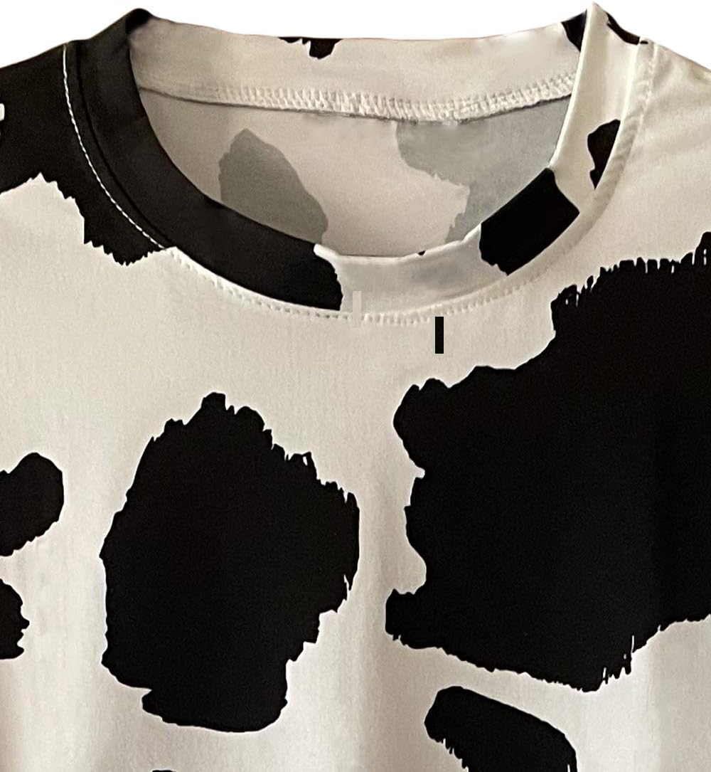 Women's Short Sleeve Round Neck Colorblock Cow Print Summer Casual Oversized T Shirt Tee Tops - Image 4