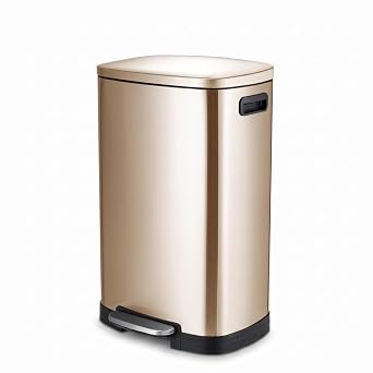 13 Gallon Champagne Gold Stainless Steel Kitchen Trash Can, Rectangular Step Pedal Garbage Can with Soft Close Lid, Removable Inner Bucket, Fingerprint Resistant, 50L