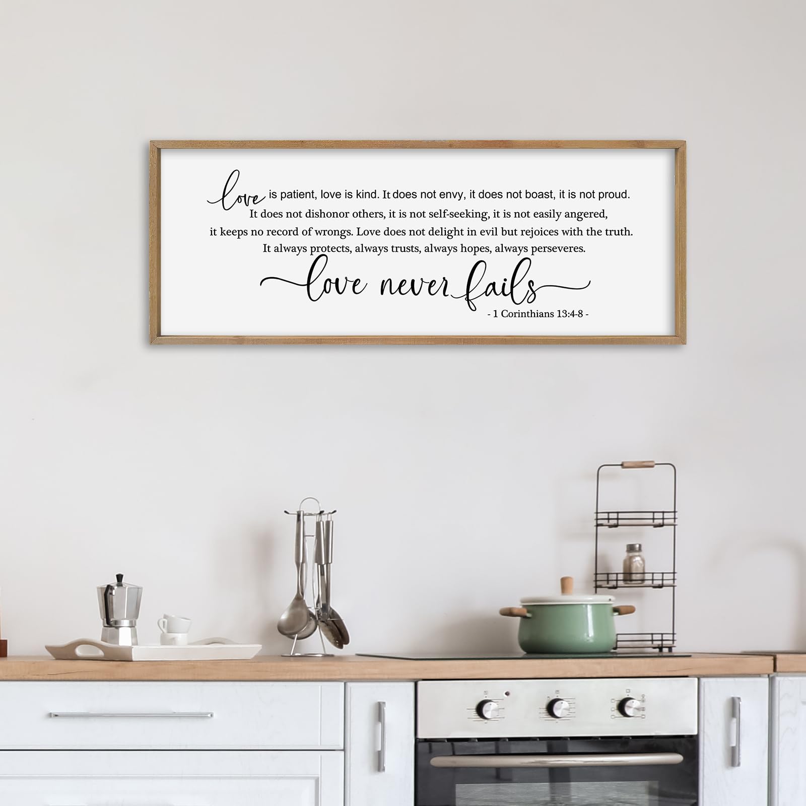 SRSZHIYUE Decorazione da parete con scritta "Love is Patient Kind", 101,2 x 38,2 cm, con cornice in legno cristiano, grande decorazione da parete in legno (legno)