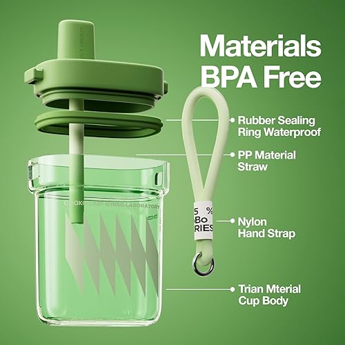 Miniatura 2 de Botella de agua plana portátil de 24 onzas (23.7 fl oz), botella de agua cuadrada portátil con pajita, Tritan sin BPA, a prueba de fugas, peso