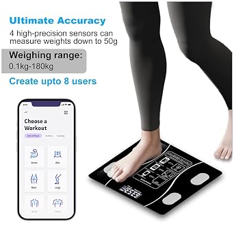 Smart Digital Weighing - Bathroom Printed with 180 Kg Carrying Capacity, Precise Measurement, Fat Muscle and Water Ratio Measurement, Body Mass Index Measurement, App Applied Control, LCD Screen Oil Ratio Meter Bathroom Printed
