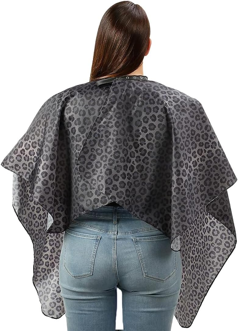 Waterproof Leopard Hairdresser Cape - Hair Cutting and Shampoo Capes with Snaps for Stylists, Salons, Women