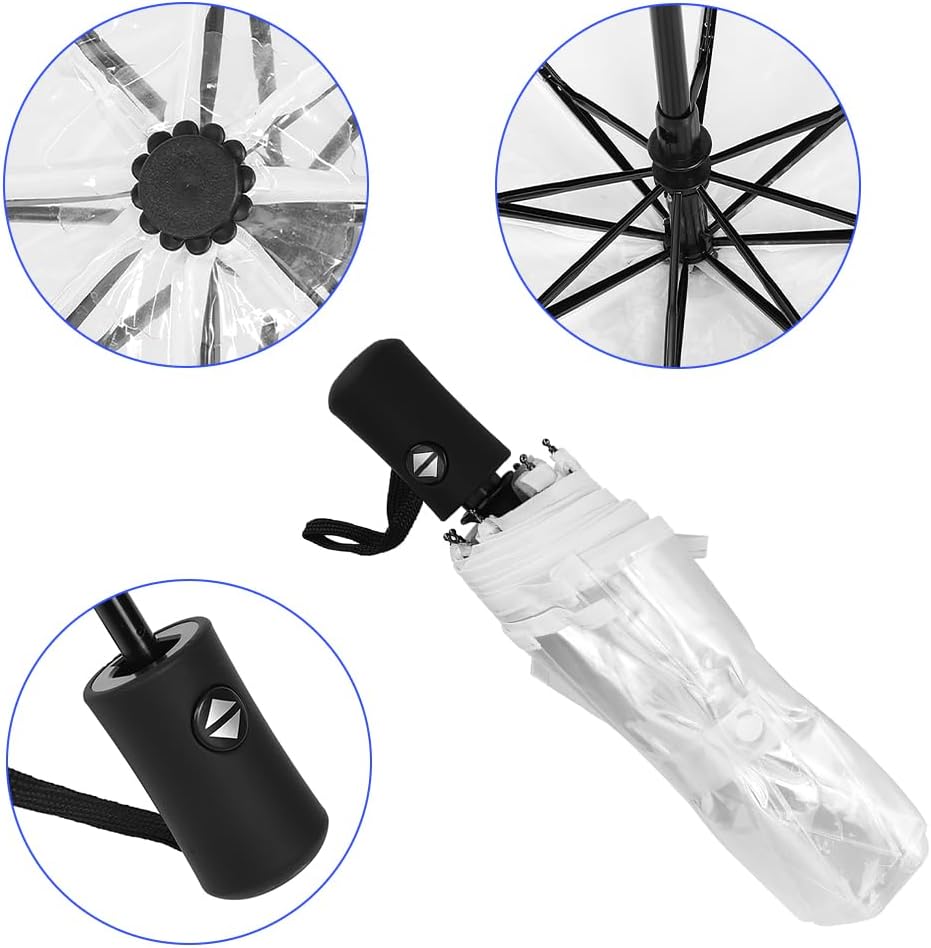 Folding Transparent Umbrella, Clear Bubble Wedding Umbrella Foldable Compact One Button Open Close Tri Fold Portable Rain Windproof for Travel Decorative Photography Prop Women - Image 5