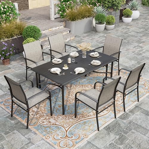 Image of HERA'S HOUSE Patio Table for 6, 67 inch Metal Dining Table w /Umbrella Hole