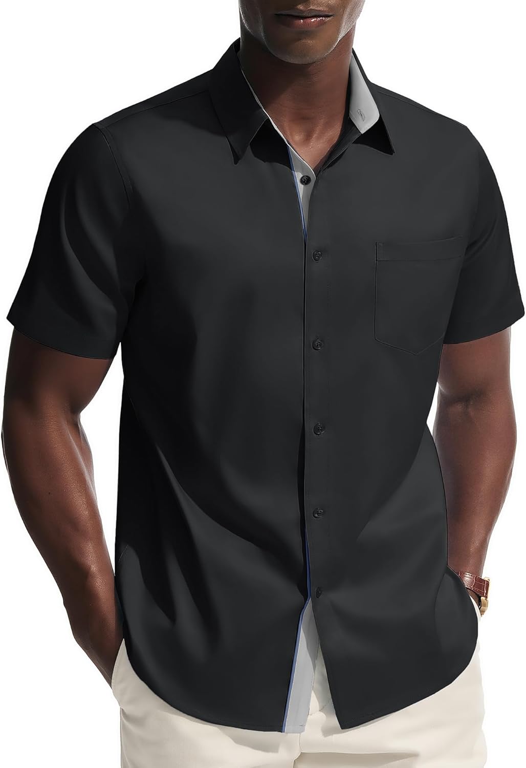 PJ PAUL JONES Mens Dress Shirt Short Sleeve Button Down Shirts Wrinkle-Free Business Casual Shirts with Pocket