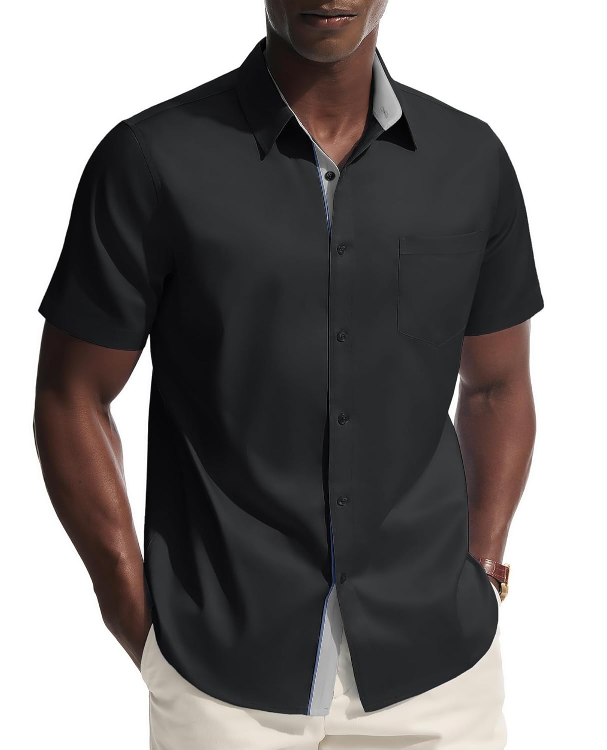 PJ PAUL JONES Mens Dress Shirt Short Sleeve Button Down Shirts Wrinkle-Free Business Casual Shirts with Pocket