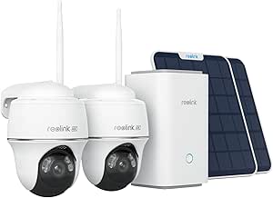 Reolink 4K PT Solar Surveillance Camera Outdoor Set Outdoor Battery with Home Hub, 360° Swivelling, Colour Night Vision, Local Storage, No Subscription Fees, Argus PT Ultra 2 Camera Set, with Solar asin的图片